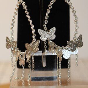 Vtg 80s double-strand hoop dangle earrings w/butterfly & chain details